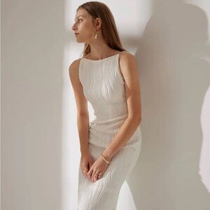 Rihoas textured body con dress with pearl straps